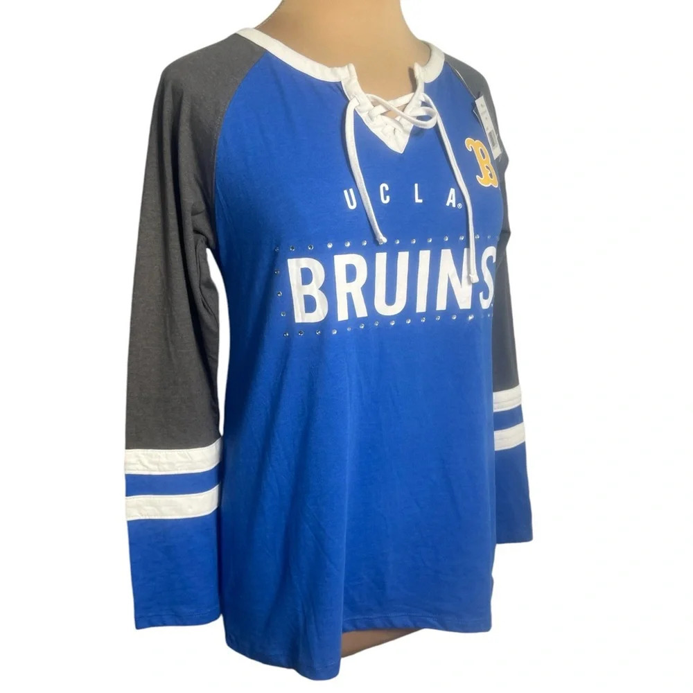 Champion UCLA Bruins Lace Up Raglan Shirt Blue with rhinestone embellishments M